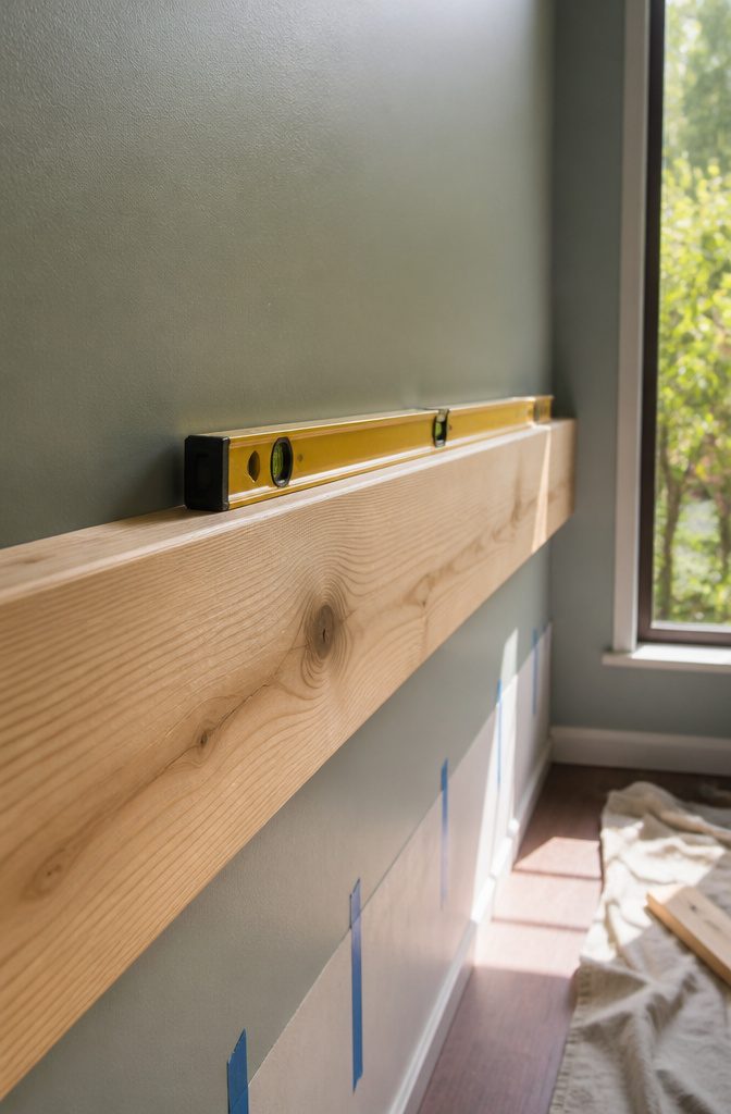 How to Install a DIY Plank Wall in 10 Steps 6 Attach the First Plank Level