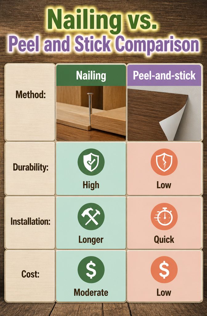 How to Install a DIY Plank Wall in 10 Steps 14 Nailing Versus Peel and Stick