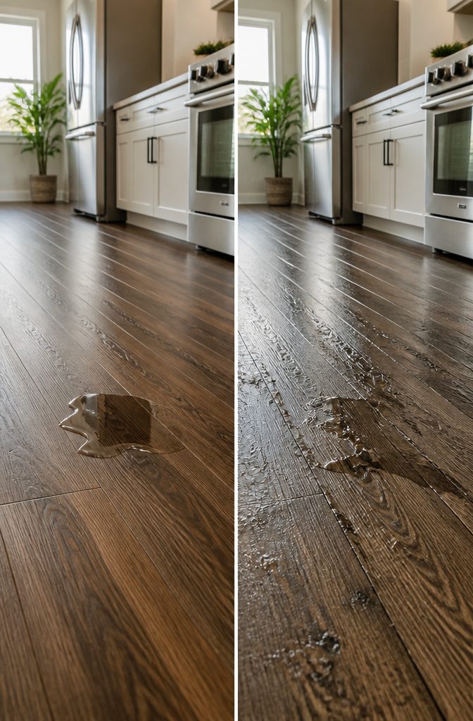 Close-up of waterproof luxury vinyl plank flooring.
