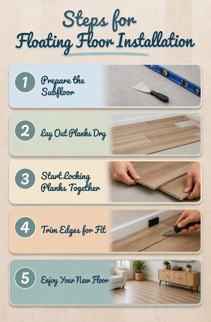 Step-by-step instructions for floating floor installation.