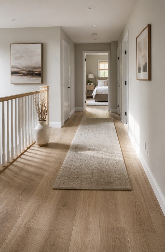 Luxury vinyl plank flooring with attached foam underlayment.