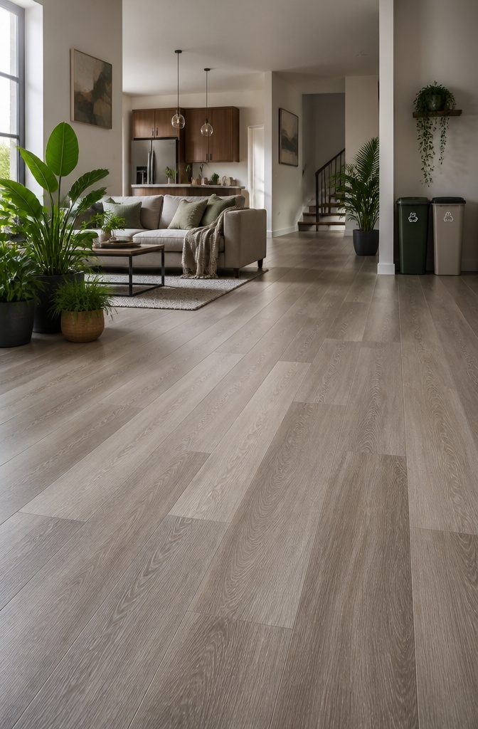 Close-up of luxury vinyl plank flooring material showing PVC core.