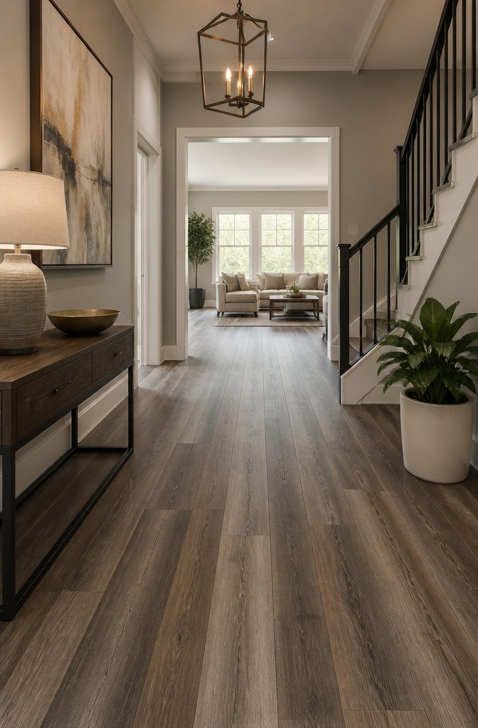 Home interior with luxury vinyl plank flooring during a showing.